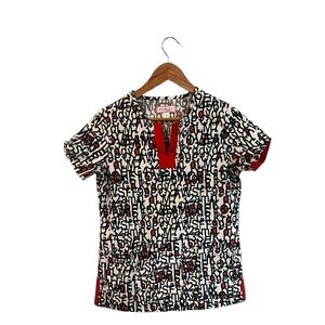 Koi Nurses Scrubs Small S Numbers Letters Top Kathy Peterson Black Red